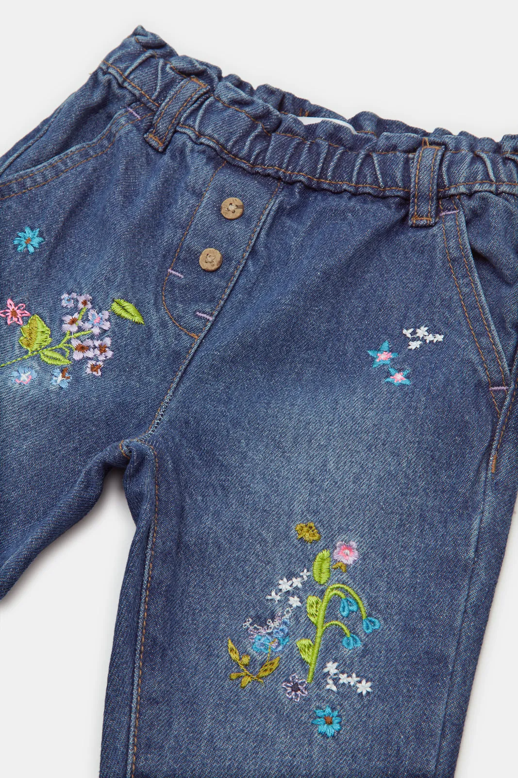 Infant Girls Blue Side Pockets Paper Bag Jeans