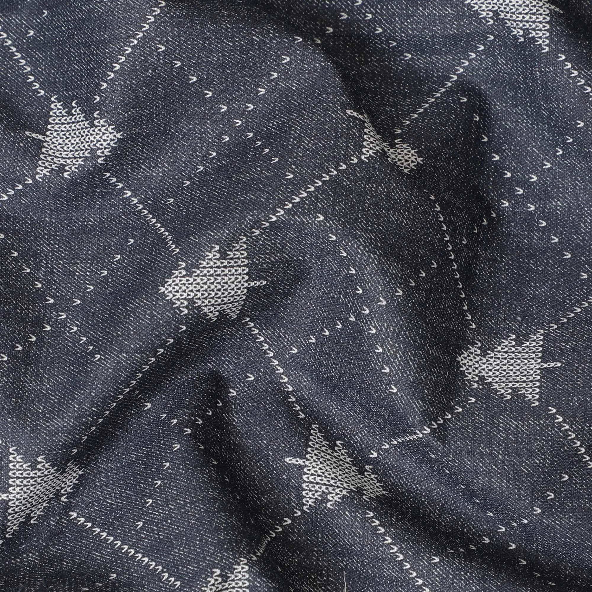 Iron grey organic cotton fabric with cream print in abstract design-D13873