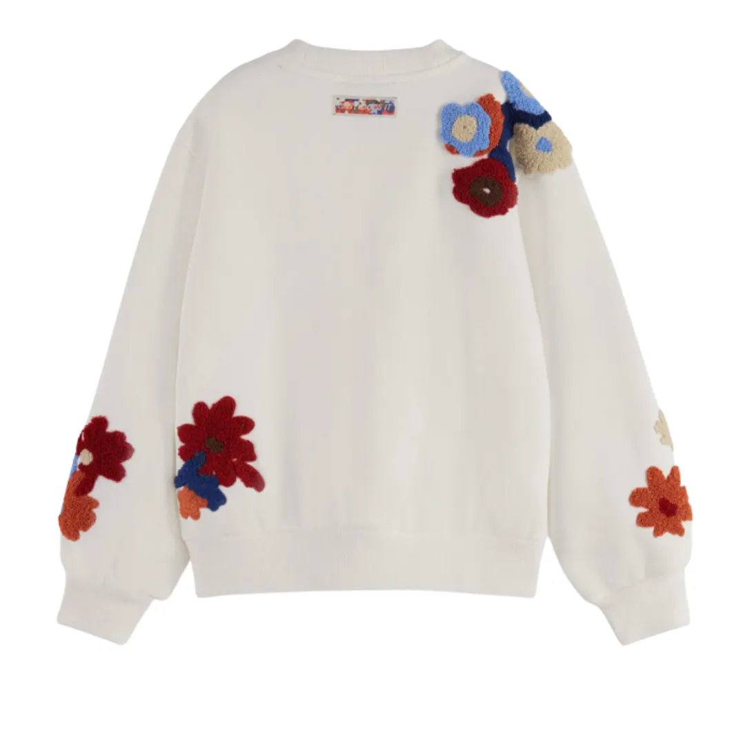 Ivory Embroidered Flower Crewneck