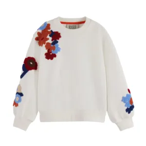 Ivory Embroidered Flower Crewneck