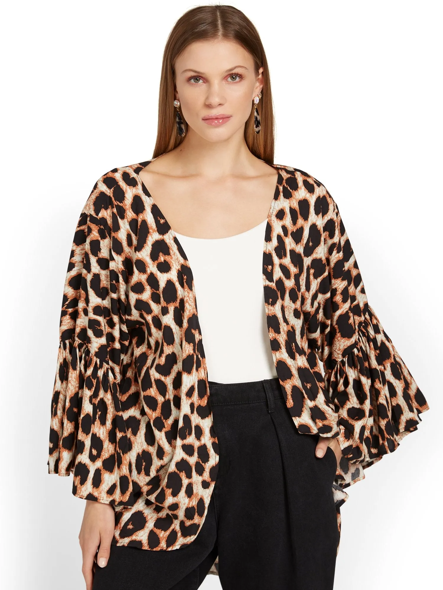 Justin Taylor Leopard-Print Flutter-Sleeve Kimono - Brands We Love