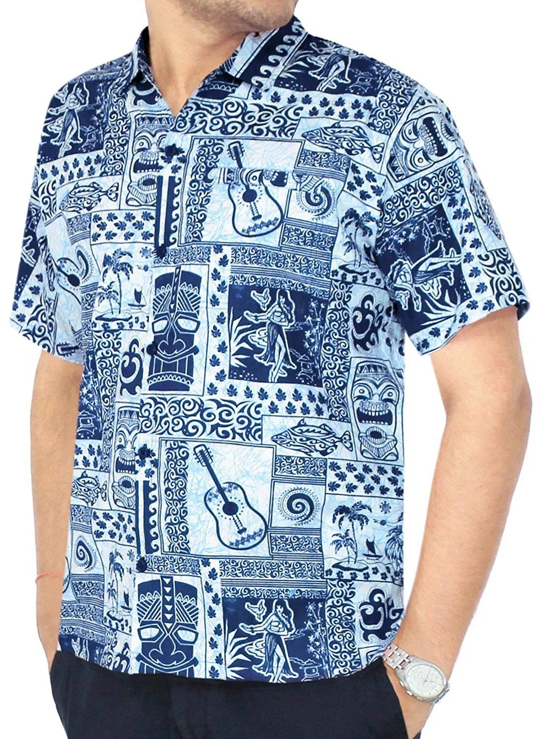 LA LEELA Shirt Casual Button Down Short Sleeve Beach Shirt Men Aloha Pocket 79