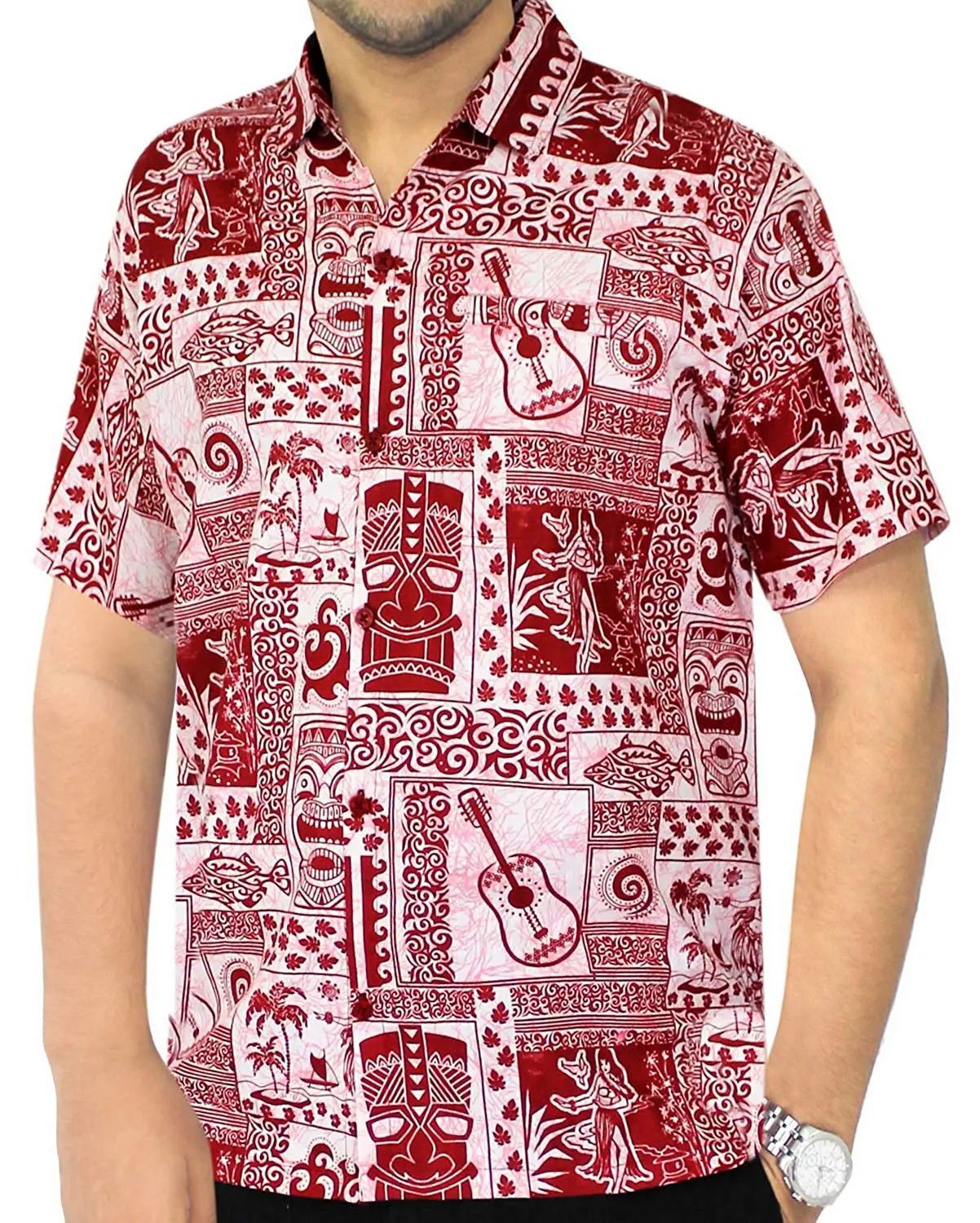 LA LEELA Shirt Casual Button Down Short Sleeve Beach Shirt Men Aloha Pocket 79