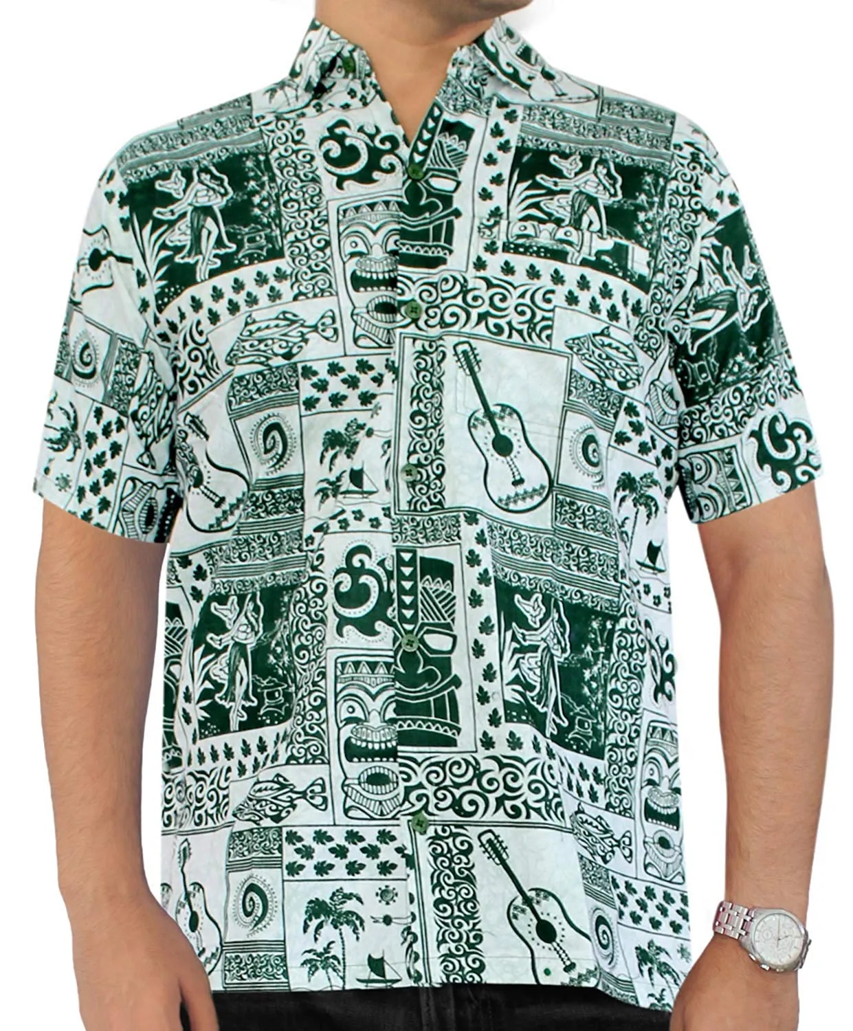 LA LEELA Shirt Casual Button Down Short Sleeve Beach Shirt Men Aloha Pocket 79