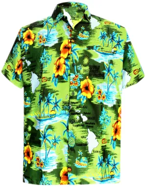 LA LEELA Shirt Casual Button Down Short Sleeve Beach Shirt Men Aloha Pocket shirt Green_W191