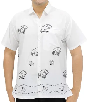 LA LEELA Shirt Casual Button Down Short Sleeve Beach Shirt Men Embroidered 125