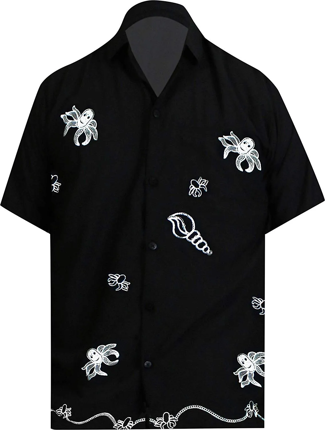 LA LEELA Shirt Casual Button Down Short Sleeve Beach Shirt Men Embroidered 170