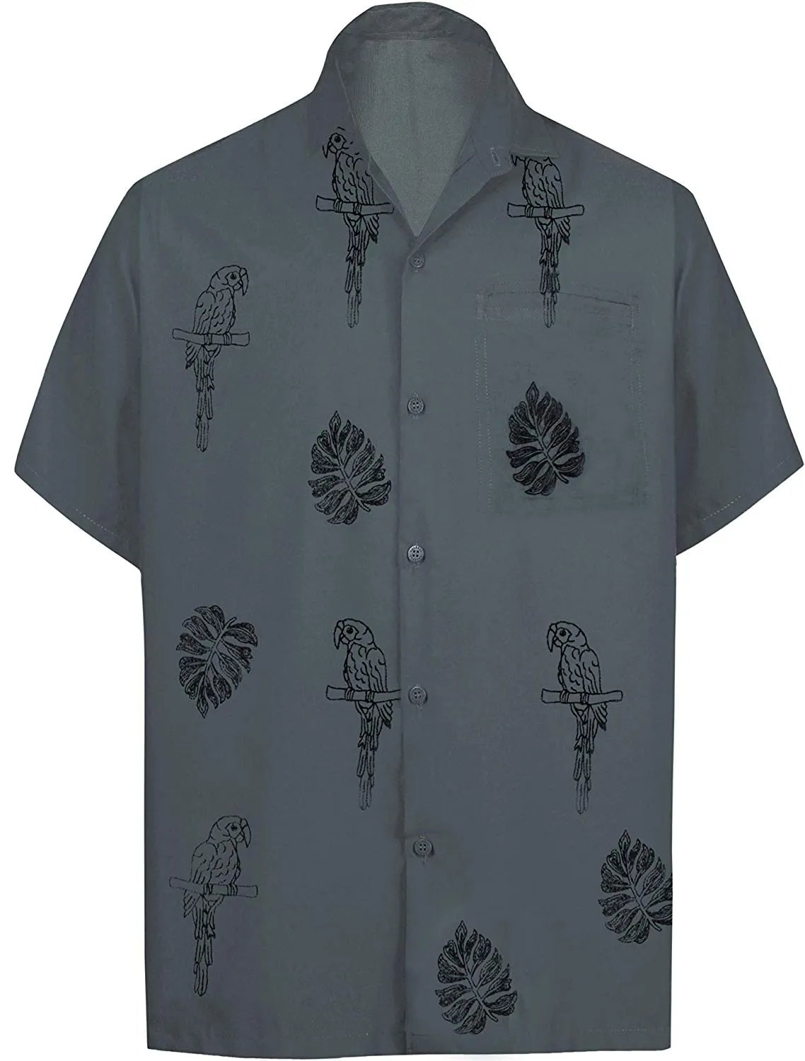 LA LEELA Shirt Casual Button Down Short Sleeve Beach Shirt Men Embroidered 170