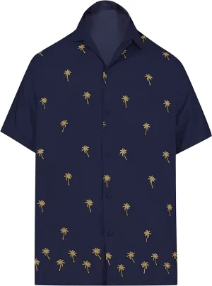 LA LEELA Shirt Casual Button Down Short Sleeve Beach Shirt Men Embroidered 170