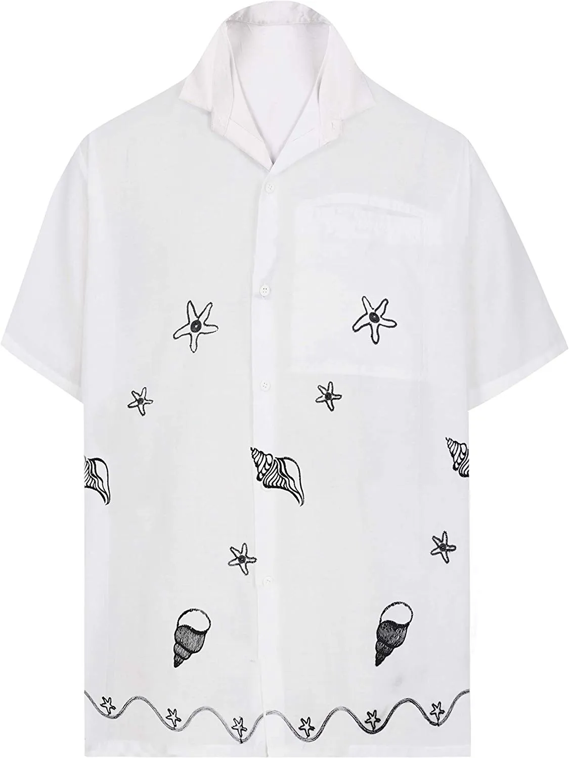 LA LEELA Shirt Casual Button Down Short Sleeve Beach Shirt Men Embroidered 170