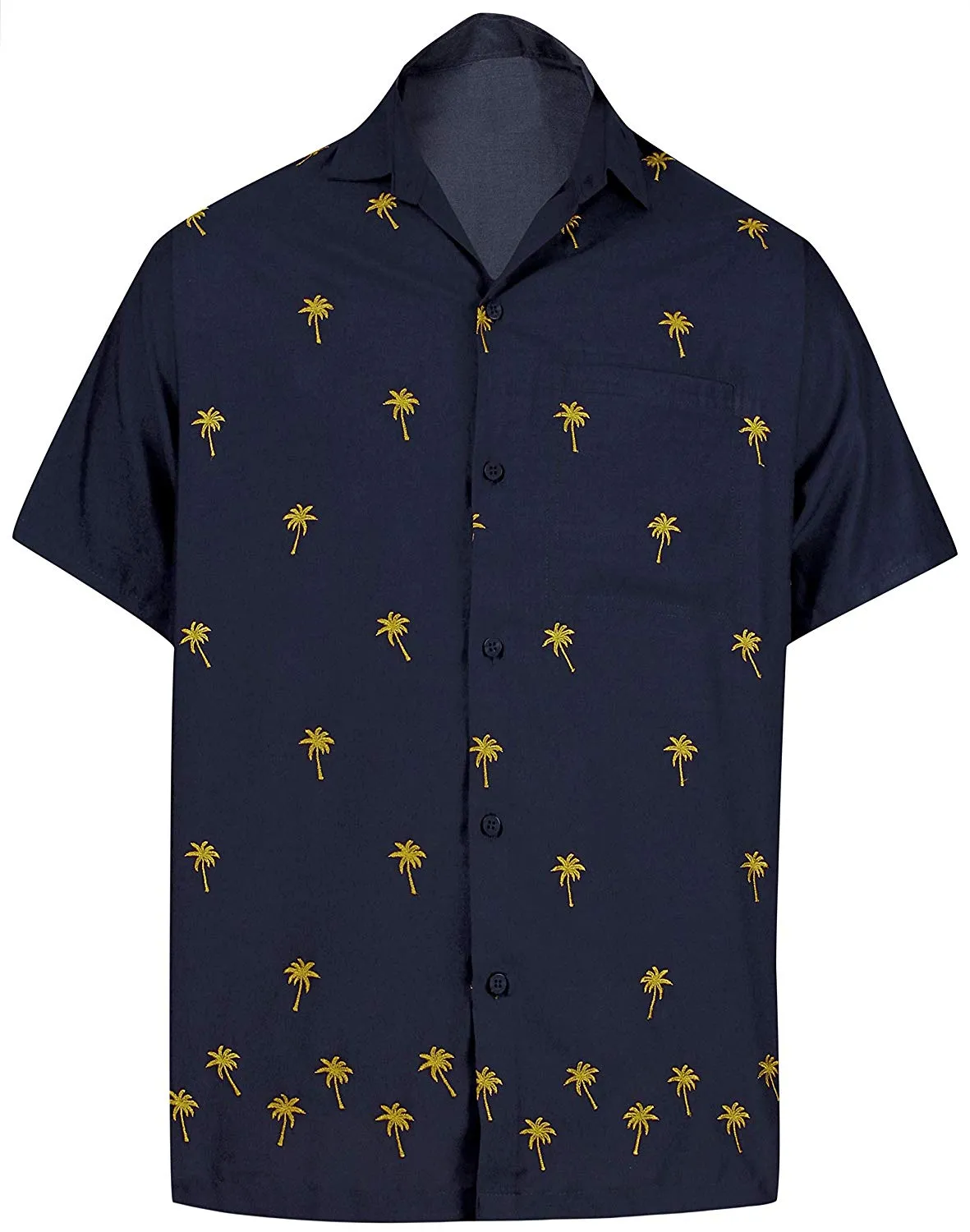 LA LEELA Shirt Casual Button Down Short Sleeve Beach Shirt Men Embroidered 170