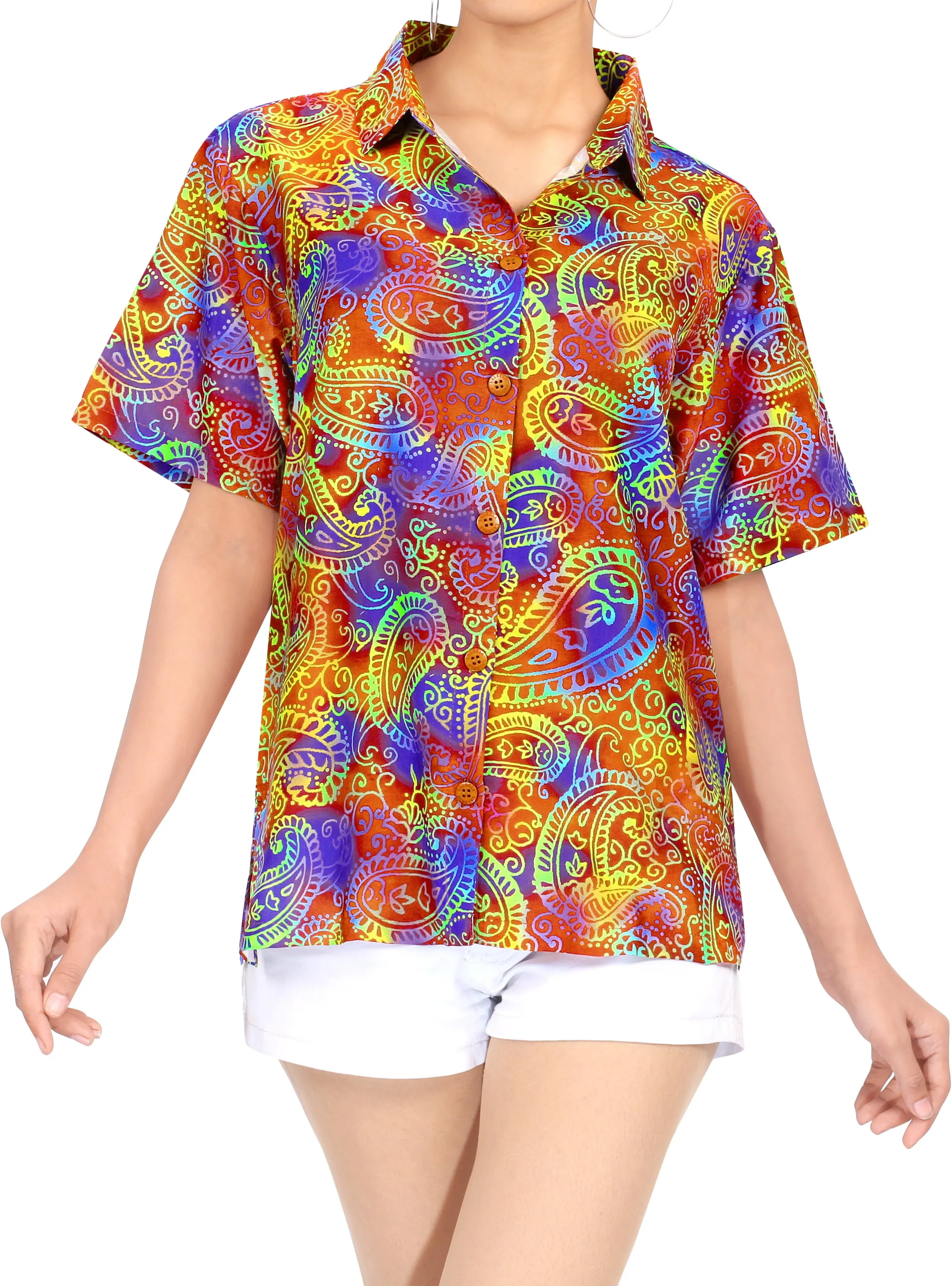 Ladies Hawaiian Shirt Beach Top Casual Tank Blouses Aloha Holiday Button Down