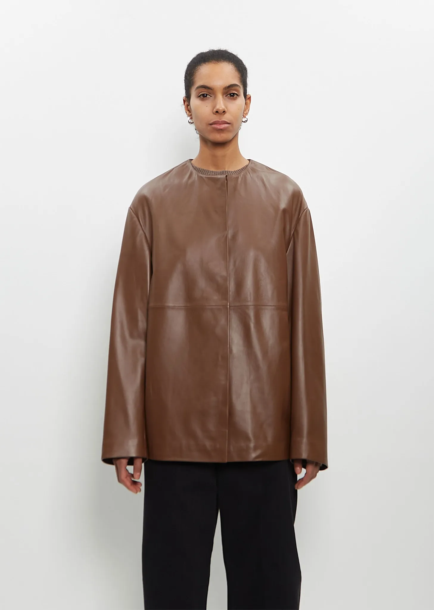 Leather Atalia Round Neck Coat