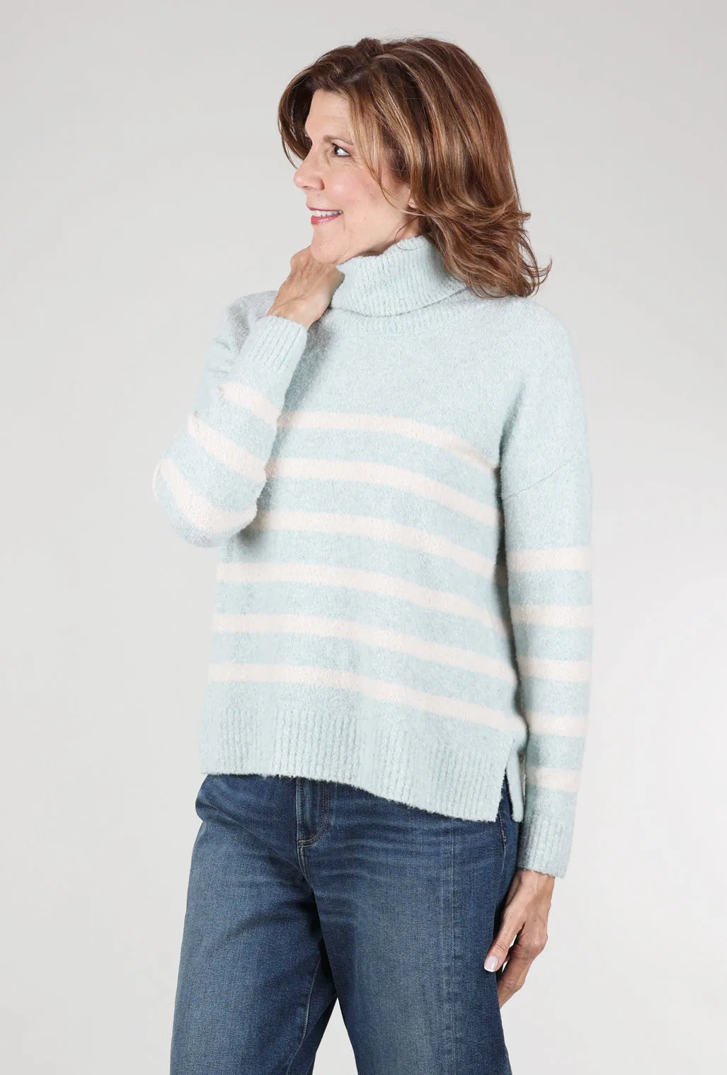 Lofted Stripe Tneck Sweater, Frost