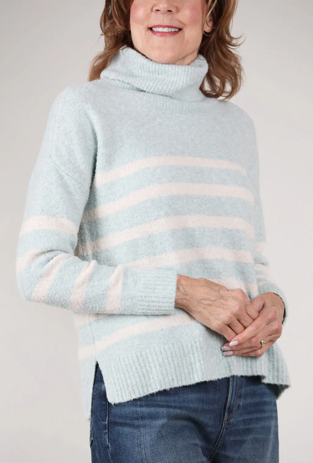 Lofted Stripe Tneck Sweater, Frost