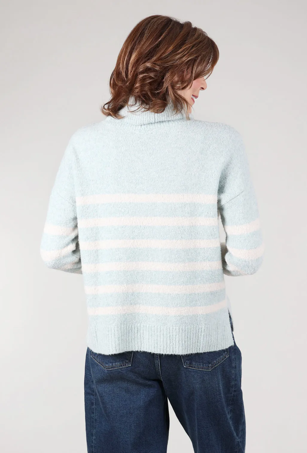 Lofted Stripe Tneck Sweater, Frost