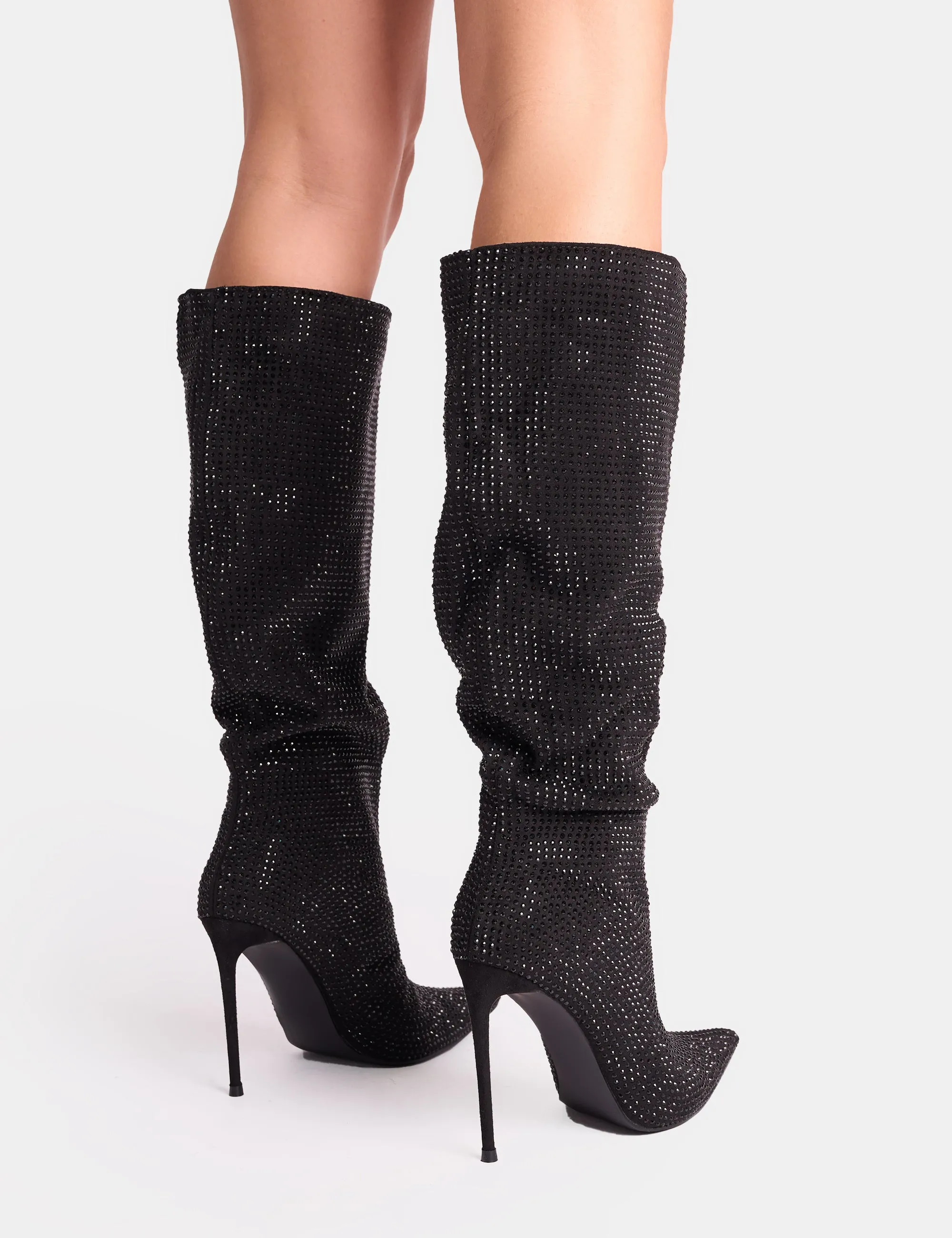 Lothario Black Diamante Knee High Boots