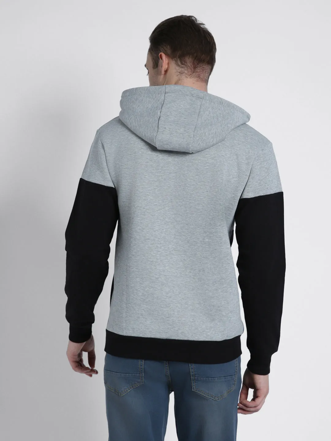 Men's Grey colorblock Front-Open Hooded Sweatshirt