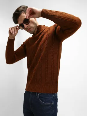 Men's Mock Regular Fit Cable Rust Sweater