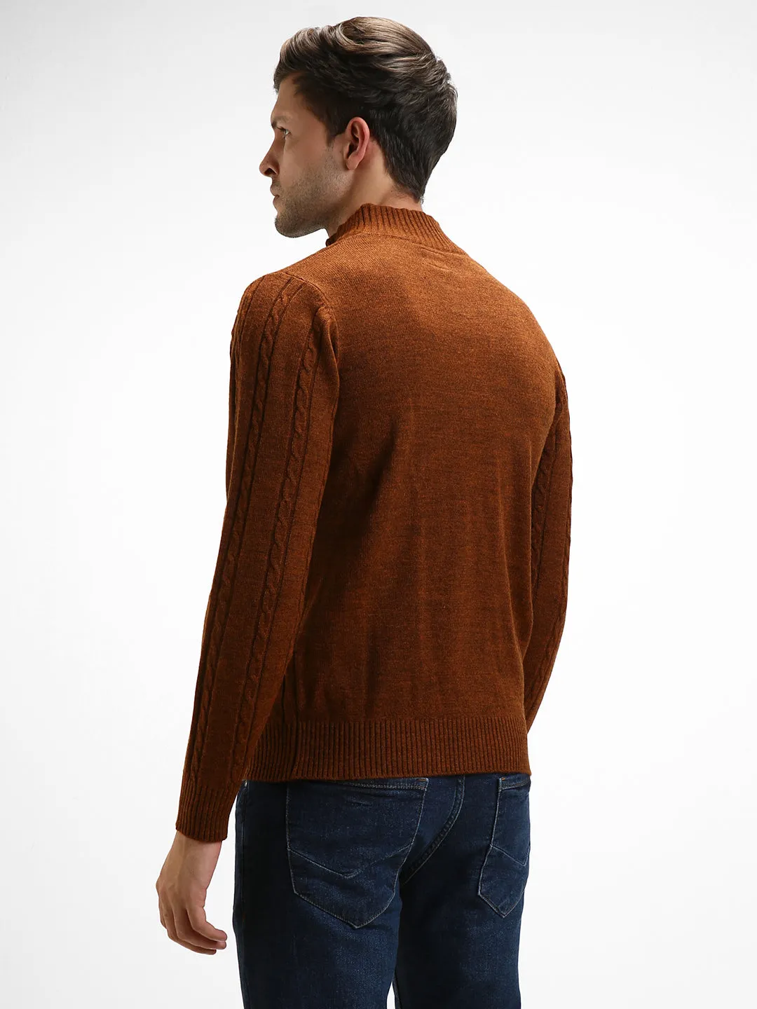 Men's Mock Regular Fit Cable Rust Sweater