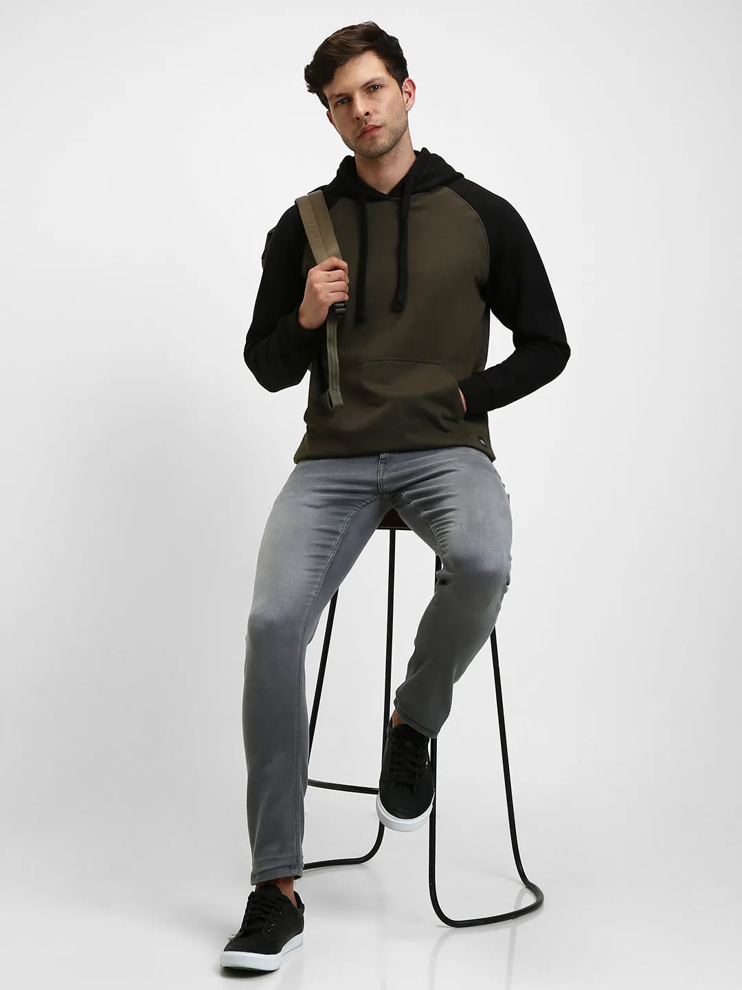 Men's Olive colorblock Hooded Sweatshirt