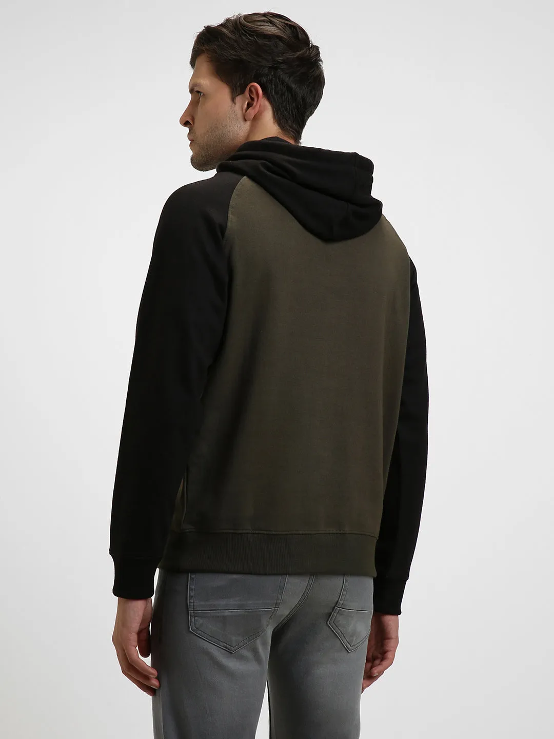 Men's Olive colorblock Hooded Sweatshirt