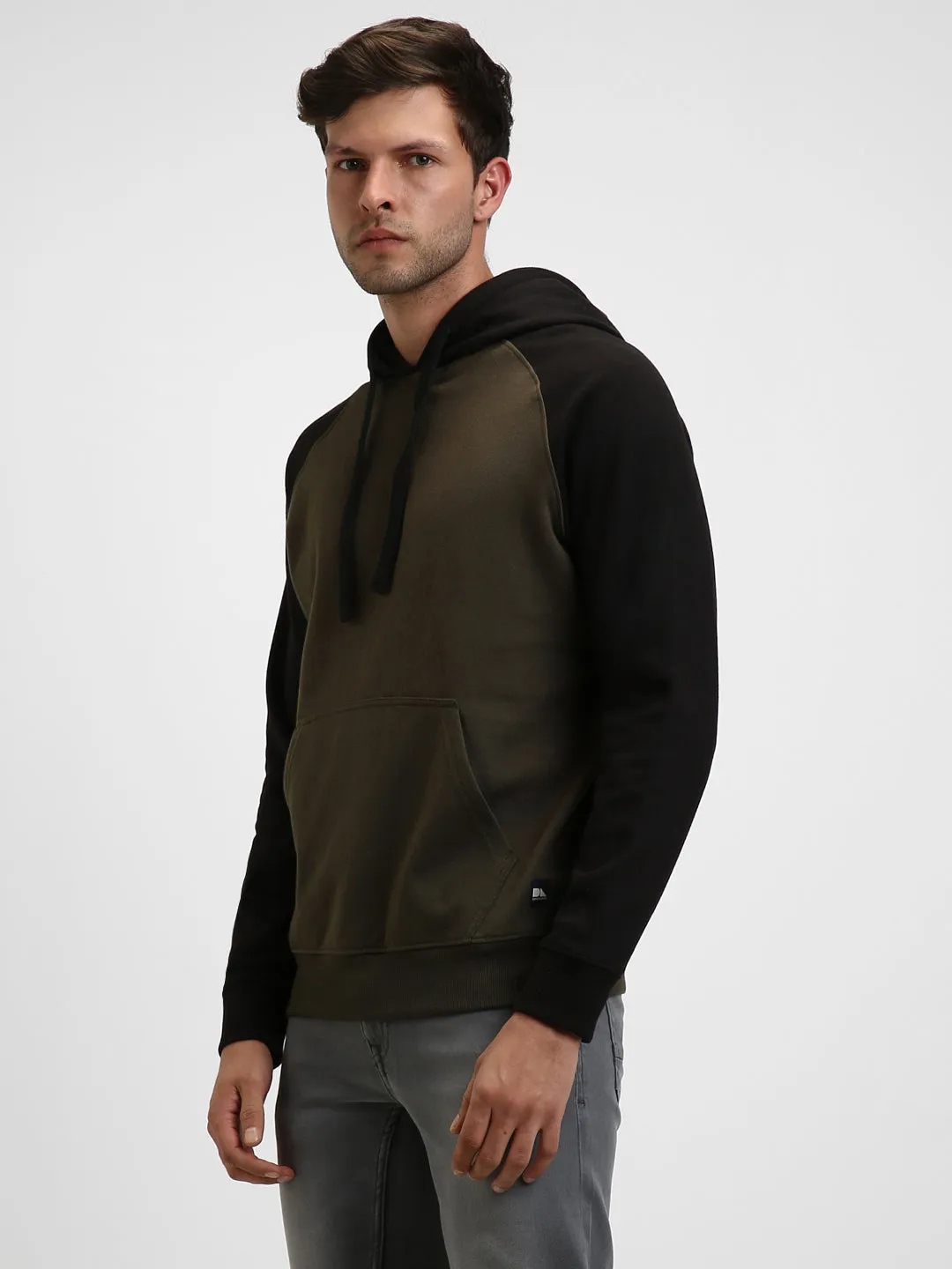 Men's Olive colorblock Hooded Sweatshirt