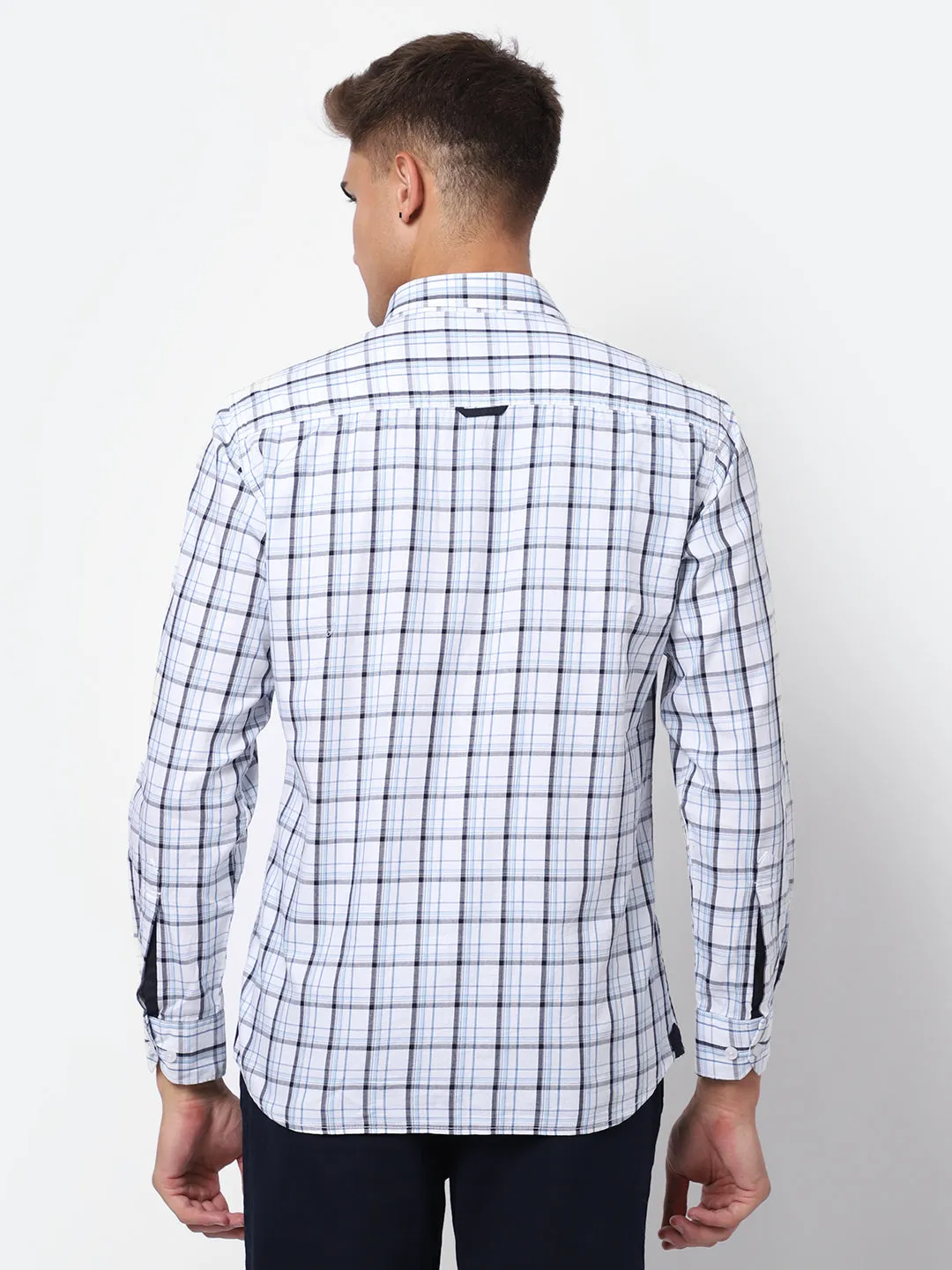 Men's White Casual Medium Checks Full Sleeve Shirt