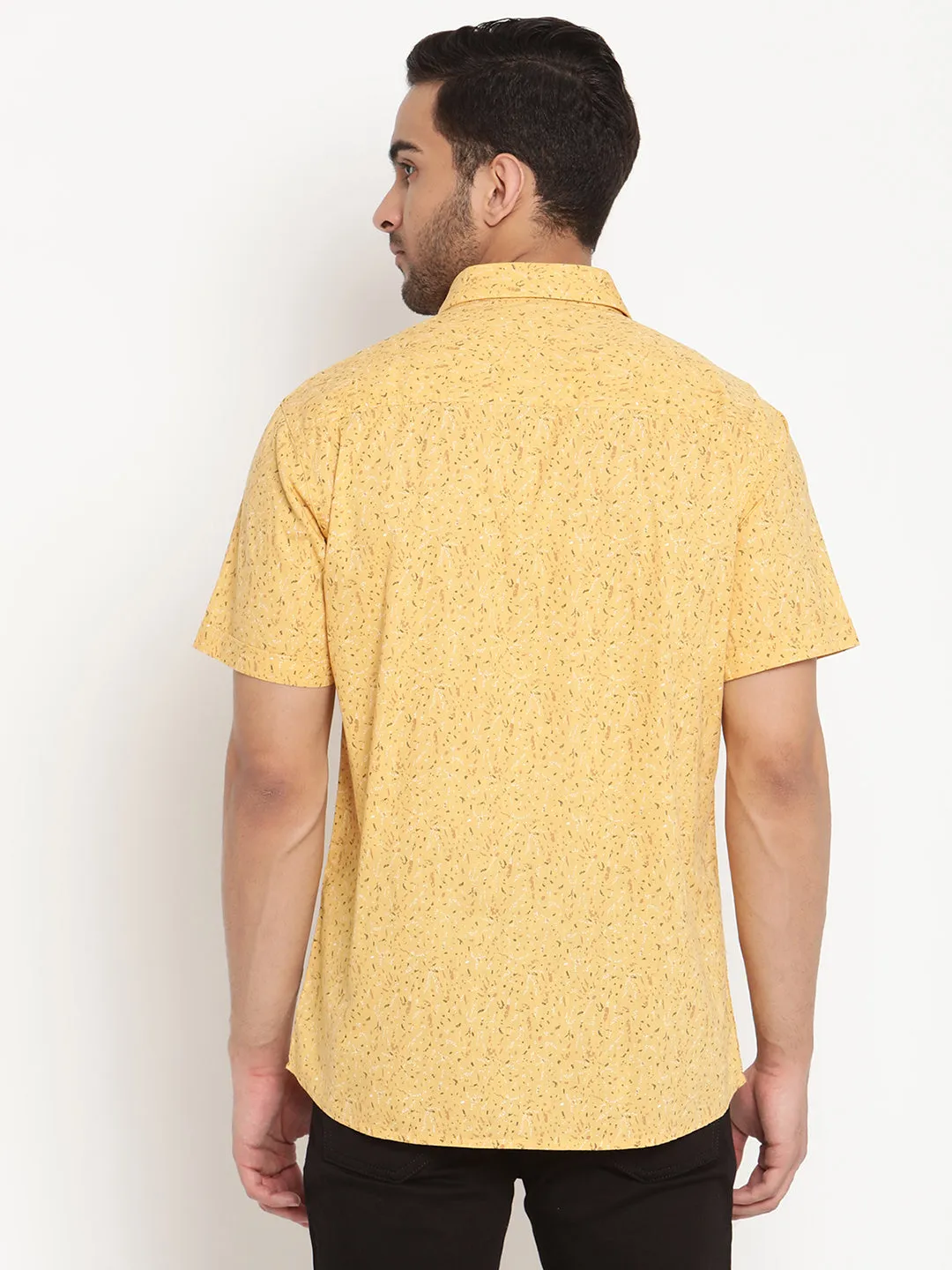 Men's Yellow Casual Abstract Print Half Sleeve Shirt