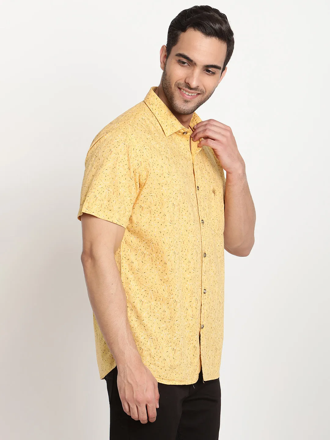 Men's Yellow Casual Abstract Print Half Sleeve Shirt