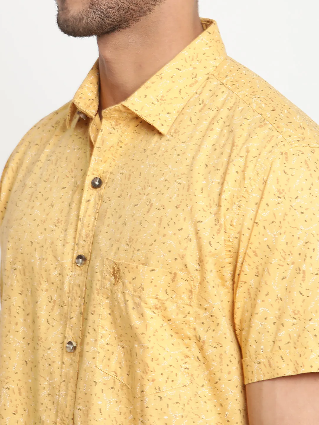 Men's Yellow Casual Abstract Print Half Sleeve Shirt