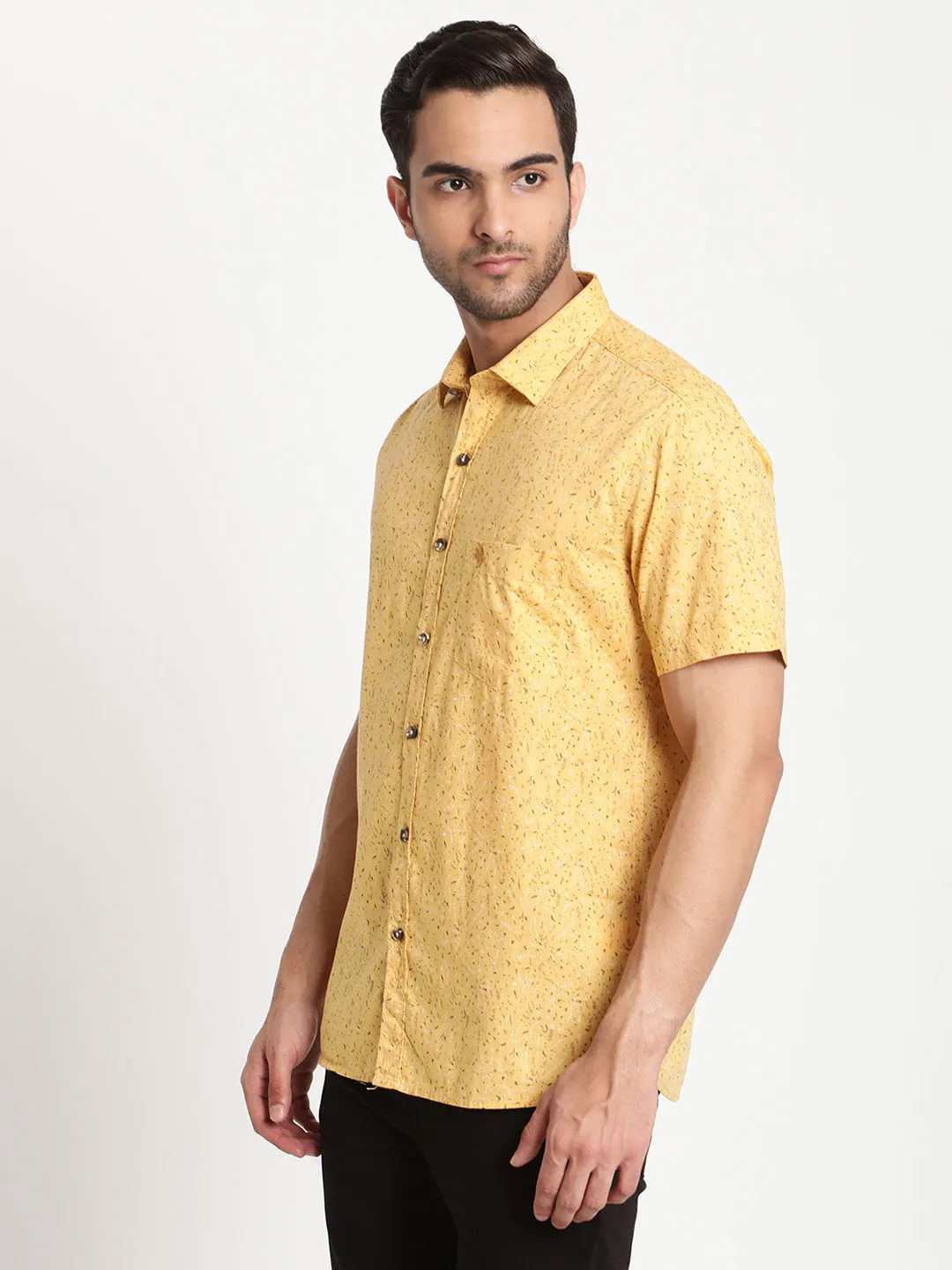 Men's Yellow Casual Abstract Print Half Sleeve Shirt