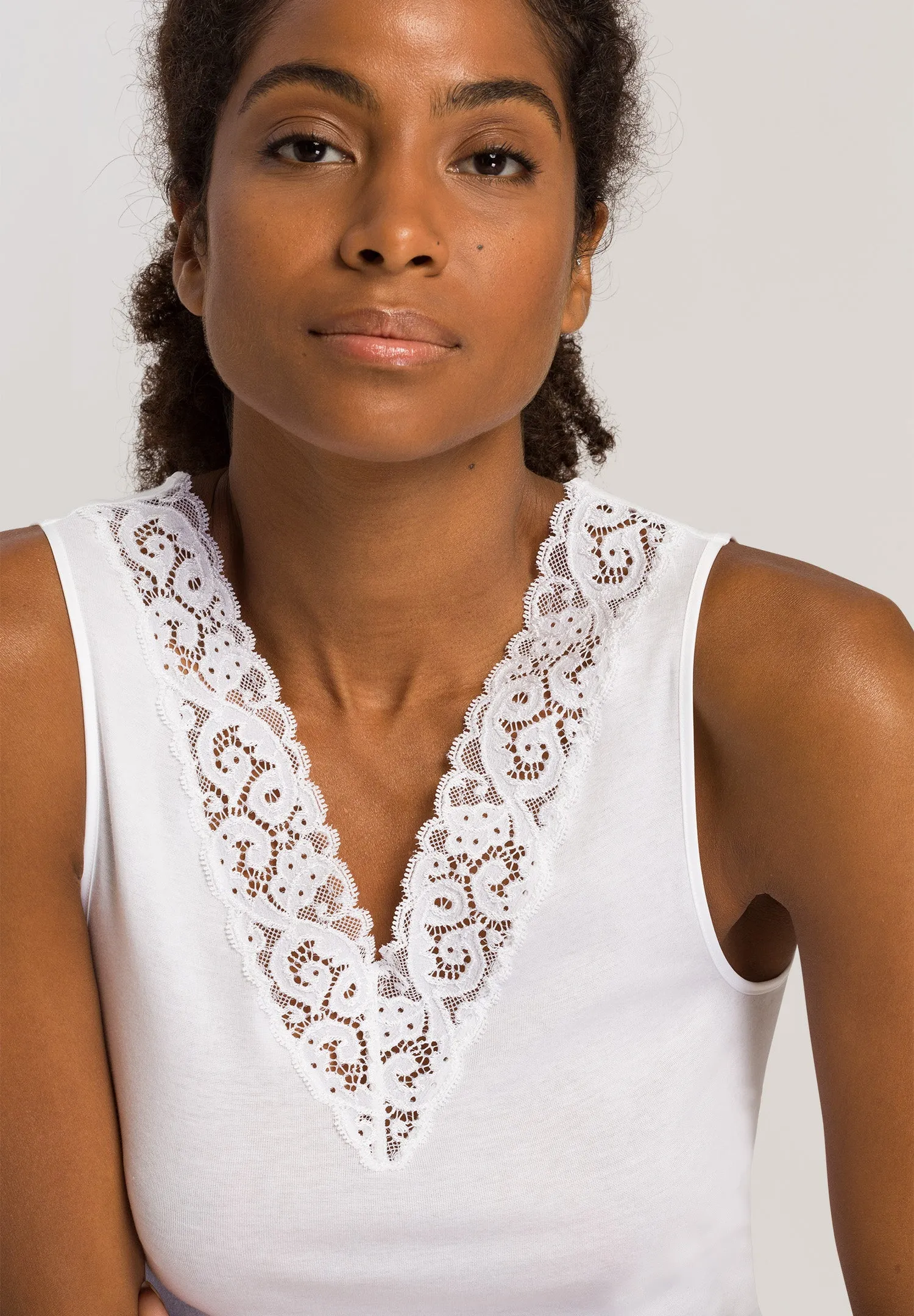 Moments Lace Trim Cotton Tank Top | White 71486-101