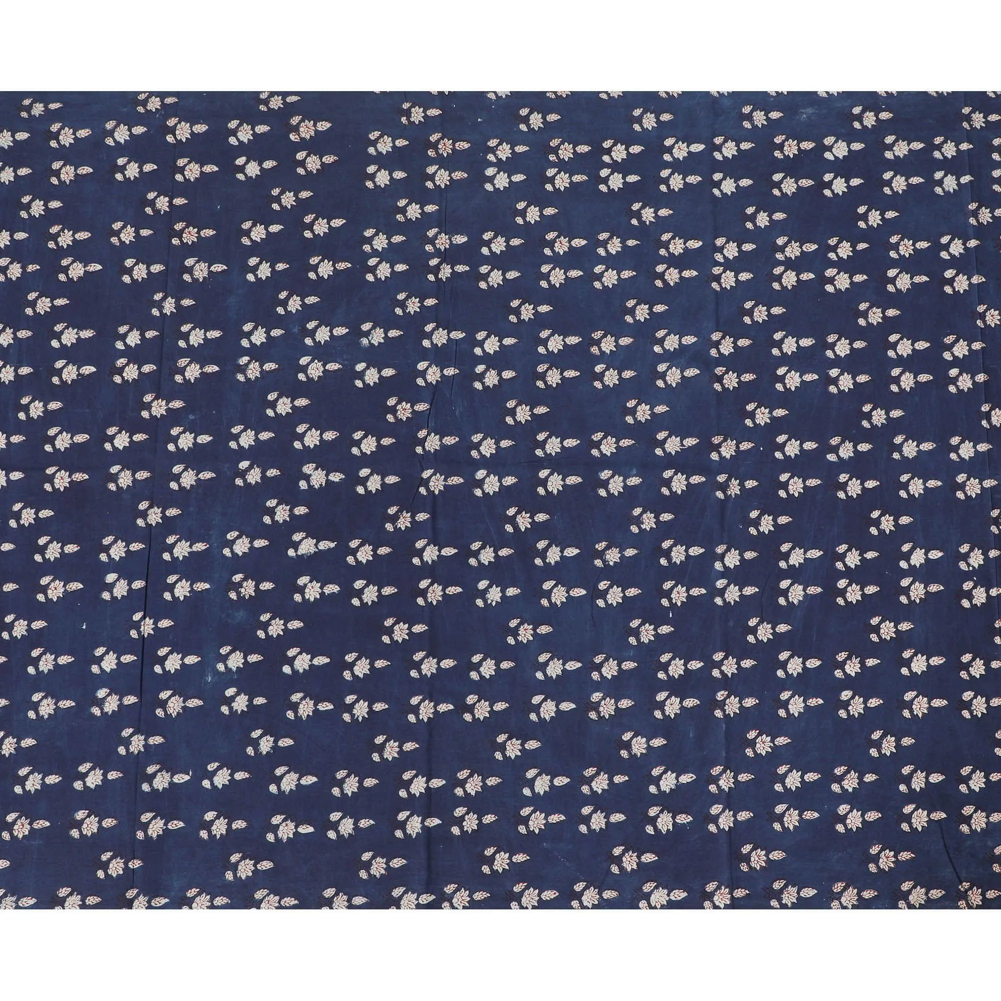 Navy blue organic cotton fabric with beige and chocolate brown print in fancy design-D13874