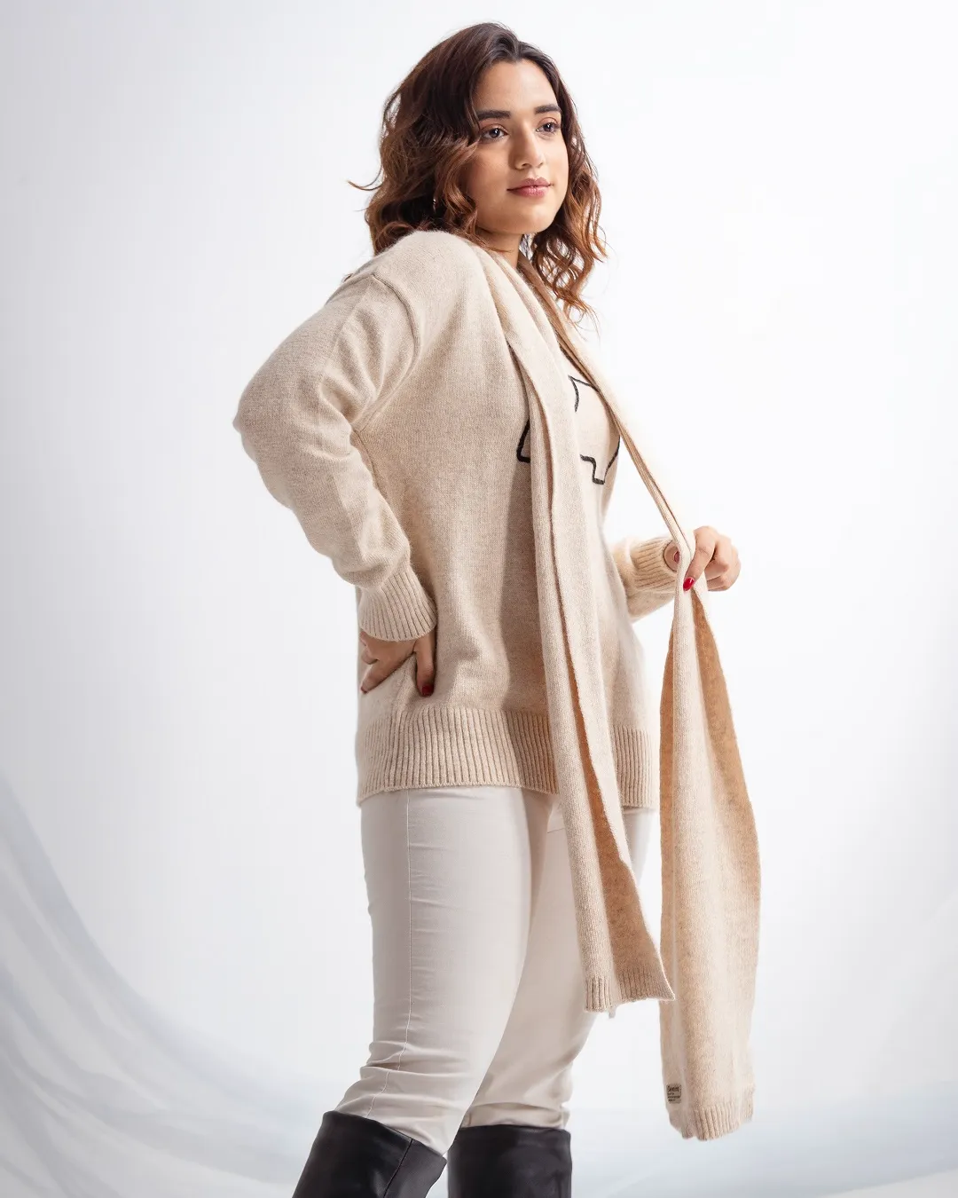 Pankh Cozy Ele-Fun Duo Sweater With Scarf