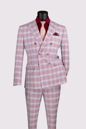 Pink 2 Piece Double Breasted Windowpane Suit