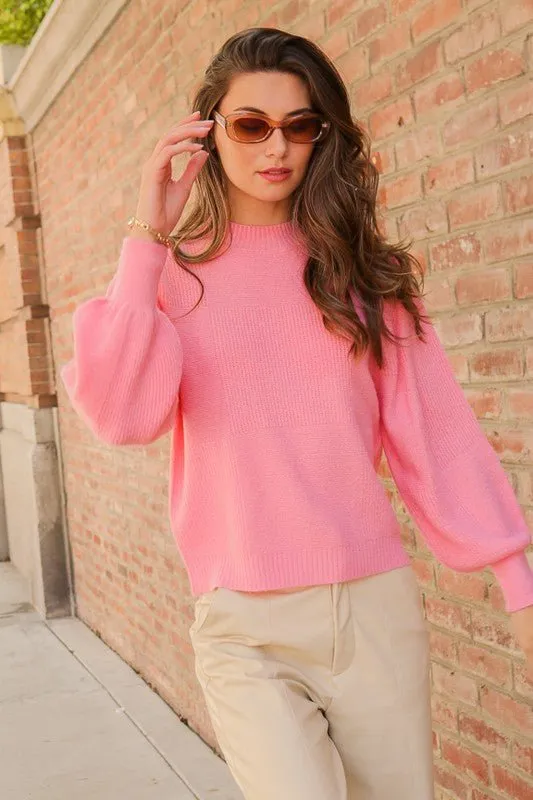 Pink Balloon Sleeve Sweater