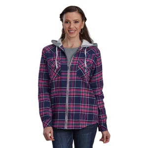 Pink/Navy Plaid Flannel Lined Zip Up Hoodie