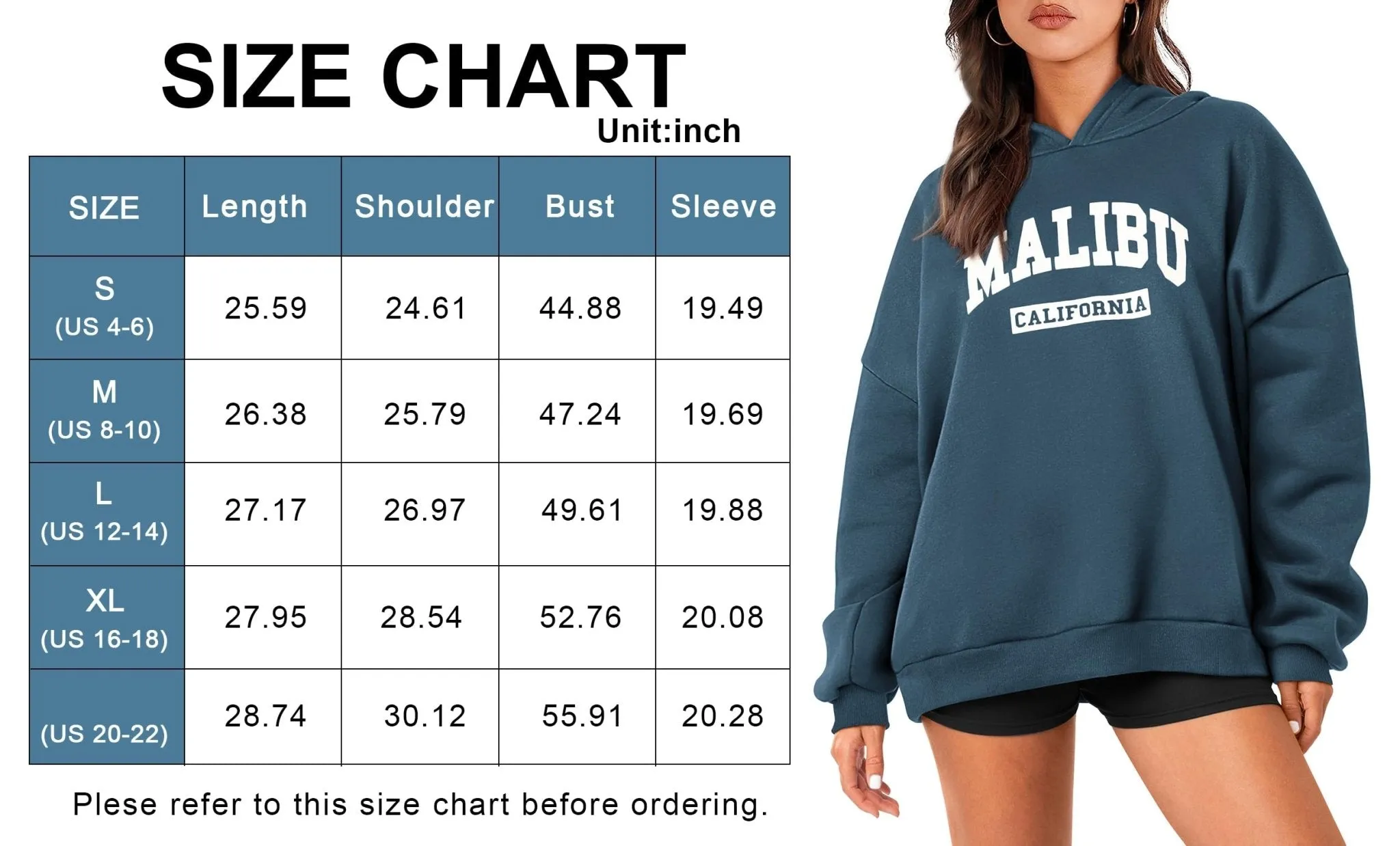 PRETTYGARDEN Womens Hoodies Long Sleeve Letter Sweatshirts 2024 Trendy Loose Fit Pullover Tops Fall Winter Outfits (Grey Blue,M)