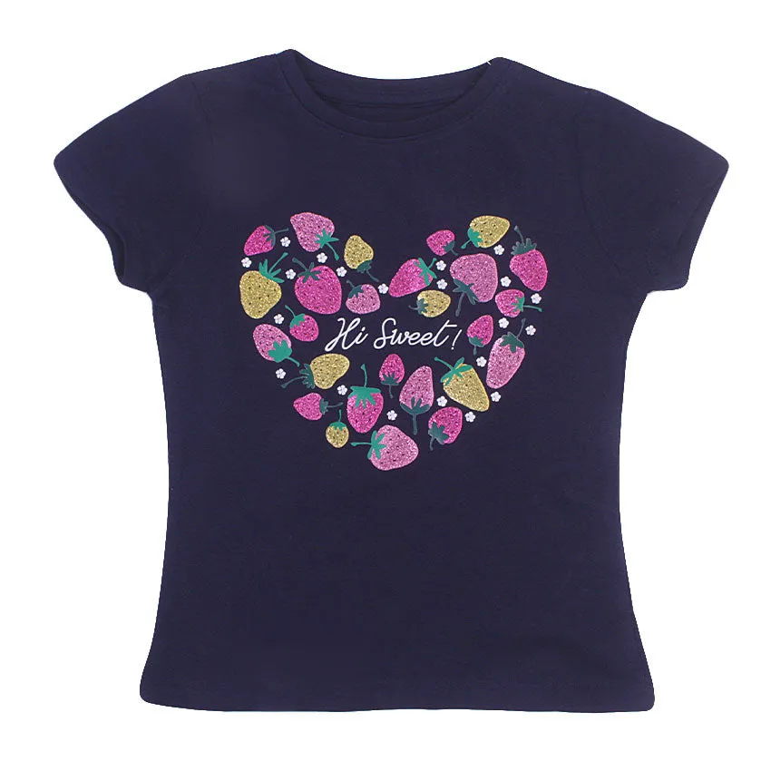 REDTAG Girl's Navy Casual T-Shirts