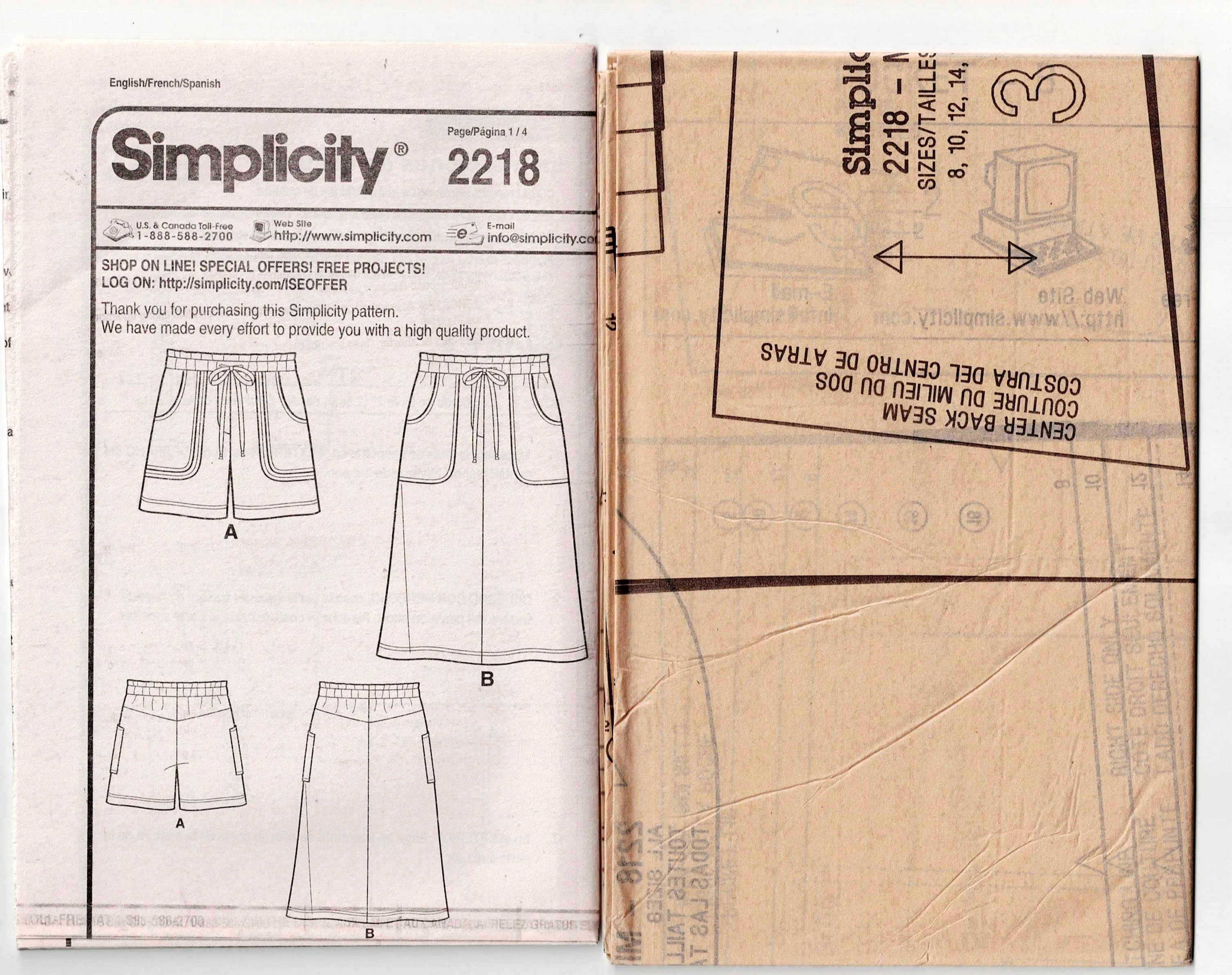 Simplicity 2218 Womens Hipster Skirts and Shorts Out Of Print Sewing Pattern Size 8 - 18 UNCUT Factory Folded