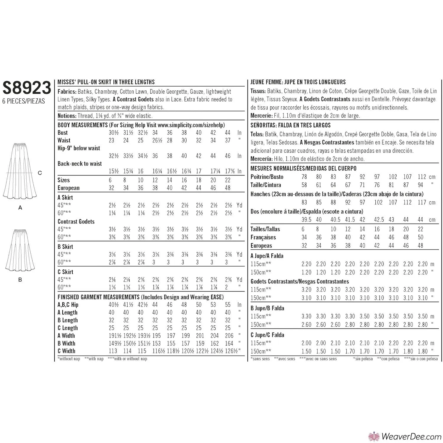 Simplicity Pattern S8923 Misses' Pull-On Skirts