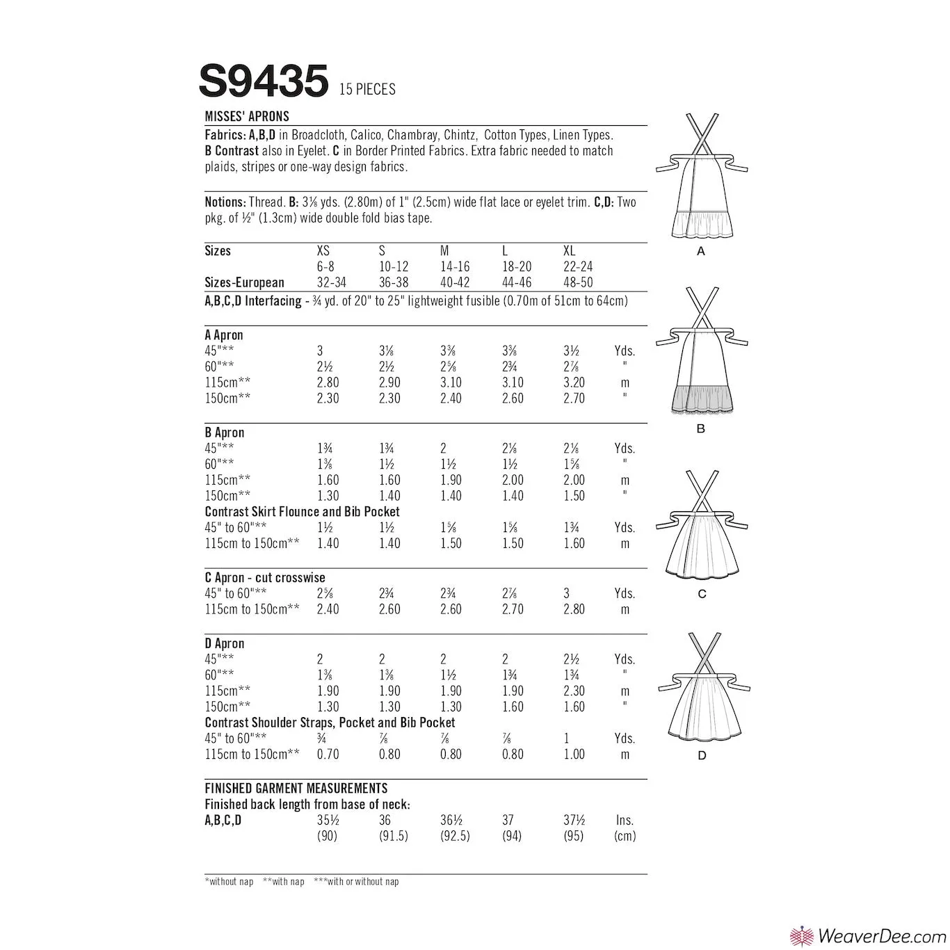 Simplicity Pattern S9435 Misses' Aprons