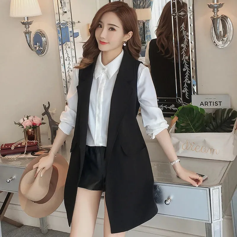 Sleeveless Long Slim Vest Coat