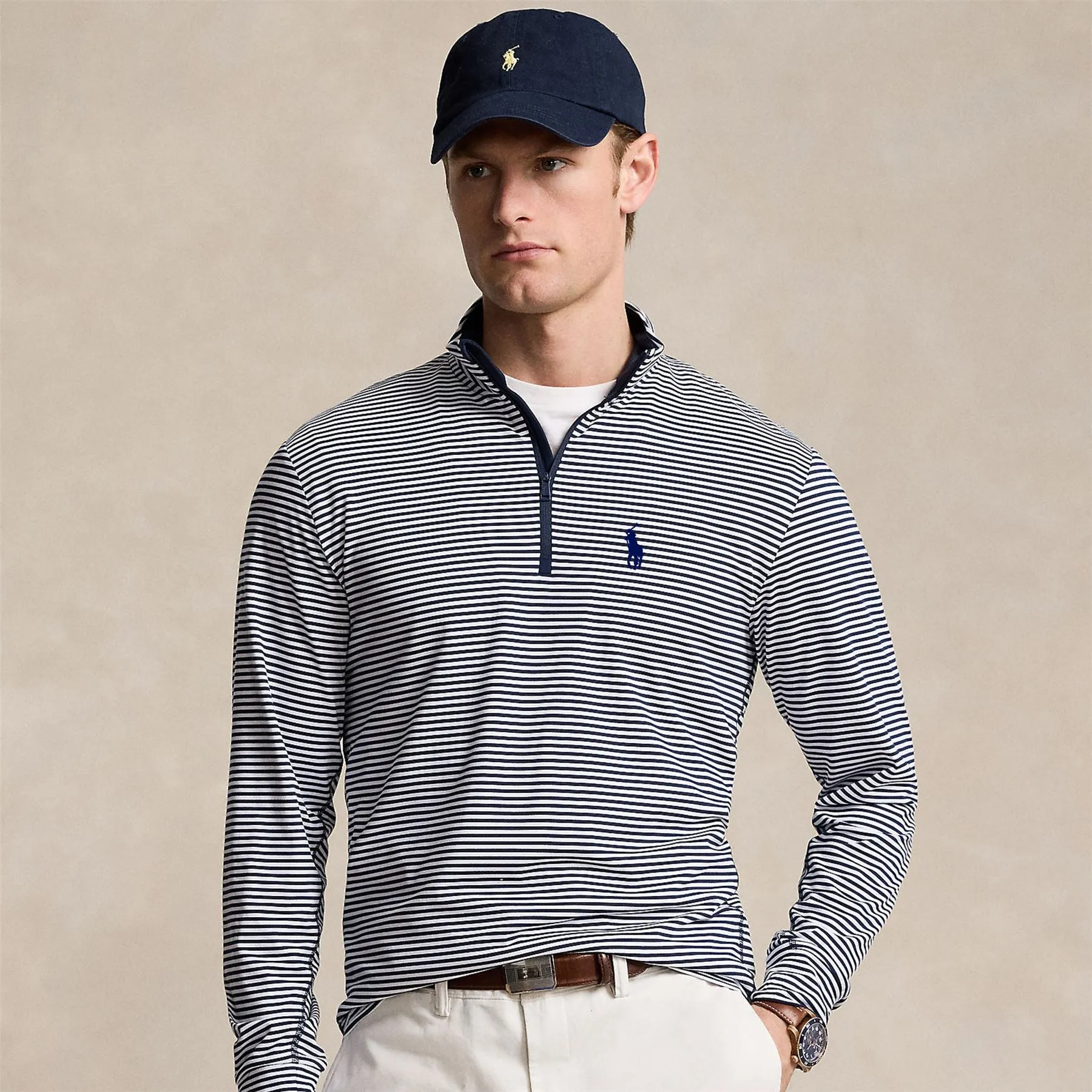 Striped Jersey Quarter Zip Pullover Refined Navy/Ceramic White - AW24