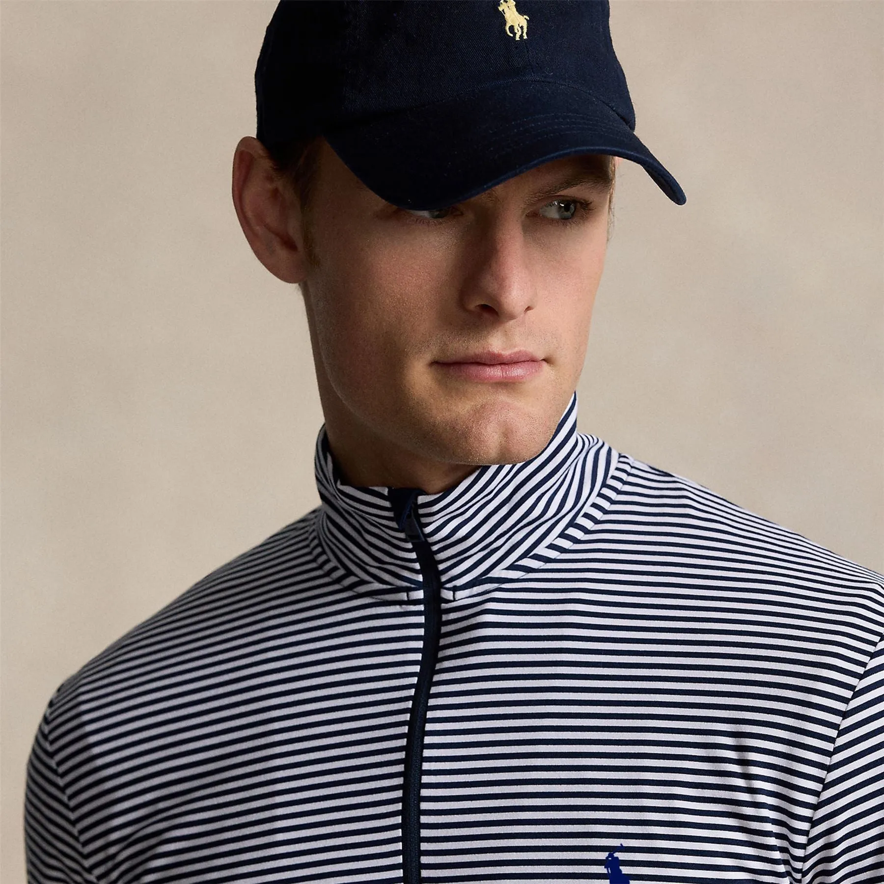 Striped Jersey Quarter Zip Pullover Refined Navy/Ceramic White - AW24