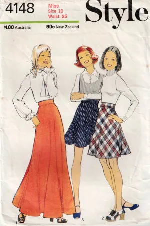 Style 4148 Womens Bias Cut Skirt in 3 Lengths 1970s Vintage Sewing Pattern Size 10 or 12