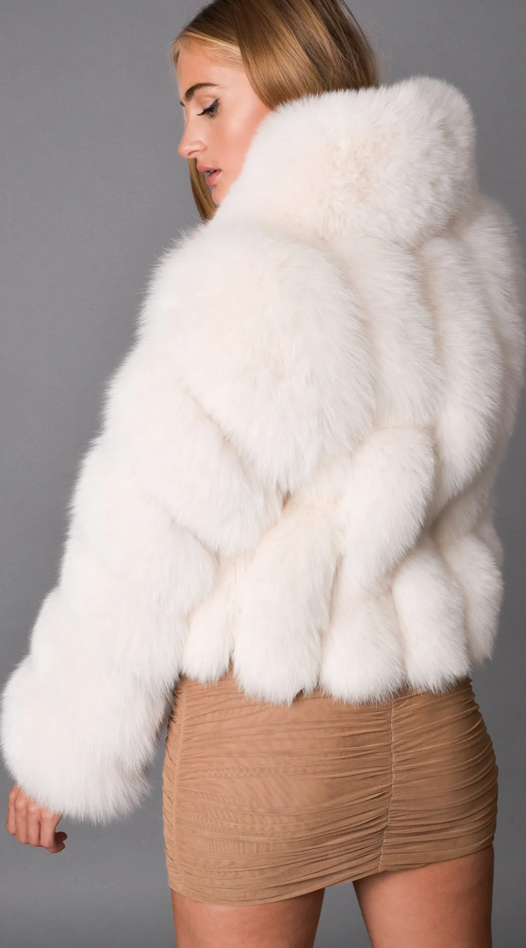 Supreme Luxy  Fox Fur Collared Coat - Coconut White