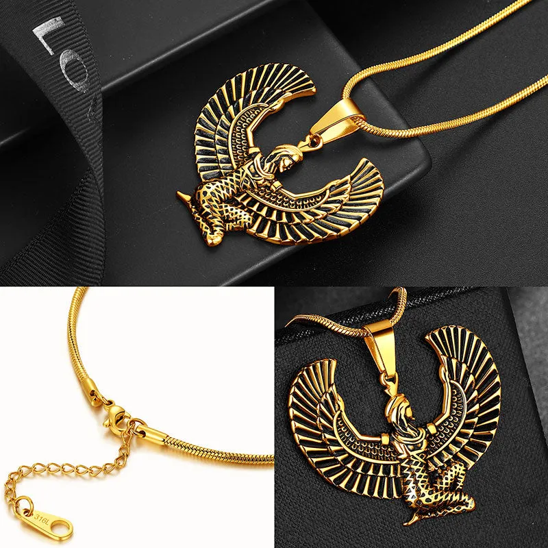 Tokyo Mart Men Ancient Egyptian Queen Necklace Tail Wing Pendant Pendant Jewelry Stainless Steel