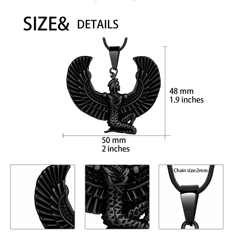 Tokyo Mart Men Ancient Egyptian Queen Necklace Tail Wing Pendant Pendant Jewelry Stainless Steel